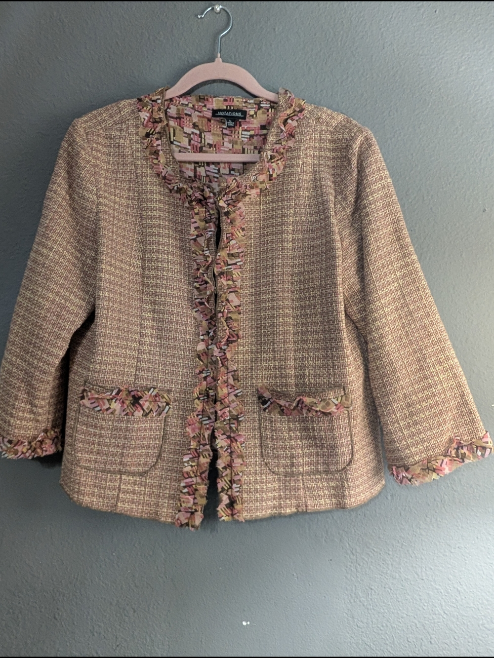 Notations Pink Tweed Fringe Blazer